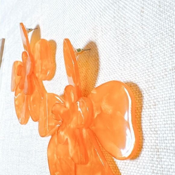 Orange flower dangle earrings #1224 - Picture 3 of 4